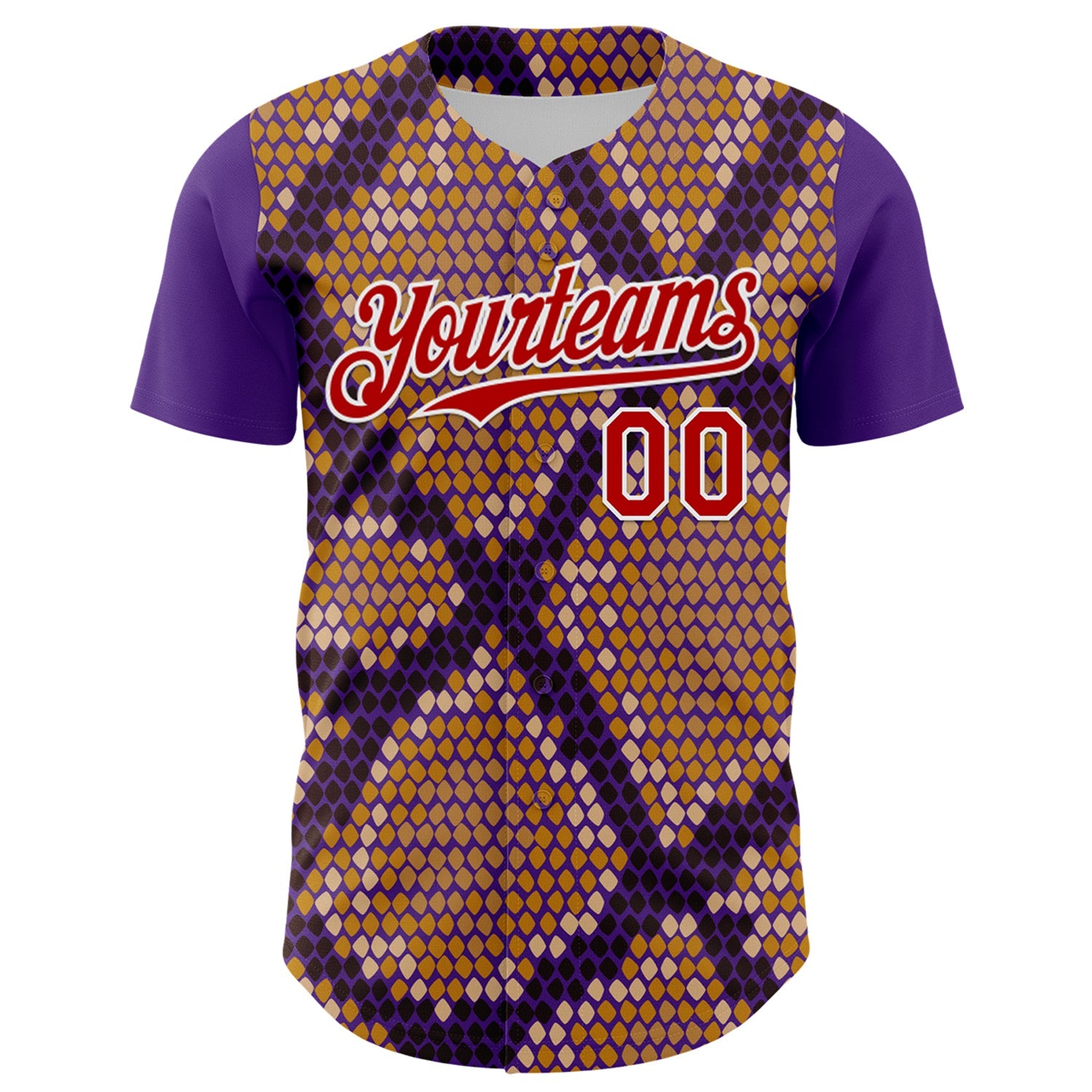 Custom Purple Red-White 3D Pattern Design Rave Party Animal Snake Python Print Authentic Baseball Jersey