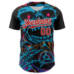 Custom Black Red-White 3D Pattern Design Burner Costumes Horror Skull Authentic Baseball Jersey