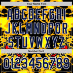 Custom Black Navy Yellow-White 3D Pattern Design Burner Costumes Flame Authentic Baseball Jersey