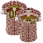 Custom Cream Black Red-Yellow 3D Pattern Design Burner Costumes Tribal Skull Authentic Baseball Jersey