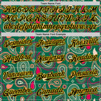 Custom Kelly Green Black-Yellow 3D Pattern Design Burner Costumes Paisley Bandana Authentic Baseball Jersey