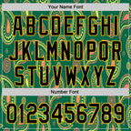 Custom Kelly Green Black-Yellow 3D Pattern Design Burner Costumes Paisley Bandana Authentic Baseball Jersey