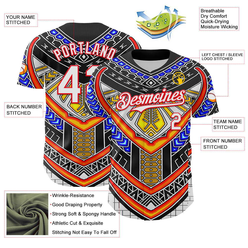 Custom Black White-Fire Red 3D Pattern Design Burner Costumes Tribal Authentic Baseball Jersey