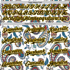 Custom White Black-Yellow 3D Pattern Design Burner Costumes Paisley Bandana Authentic Baseball Jersey