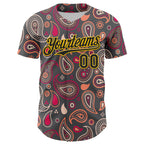 Custom Steel Gray Black-Yellow 3D Pattern Design Burner Costumes Paisley Bandana Authentic Baseball Jersey