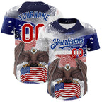 Custom White Red-Royal 3D American Flag National Symbols Bald Eagle Authentic Baseball Jersey
