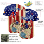Custom Cream Red Royal-White 3D Retro American Flag Authentic Baseball Jersey