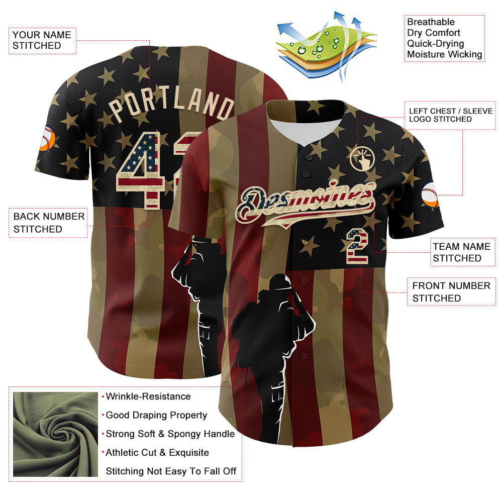 Custom Camo Vintage USA Flag-City Cream 3D American Flag Military Army Authentic Salute To Service Baseball Jersey