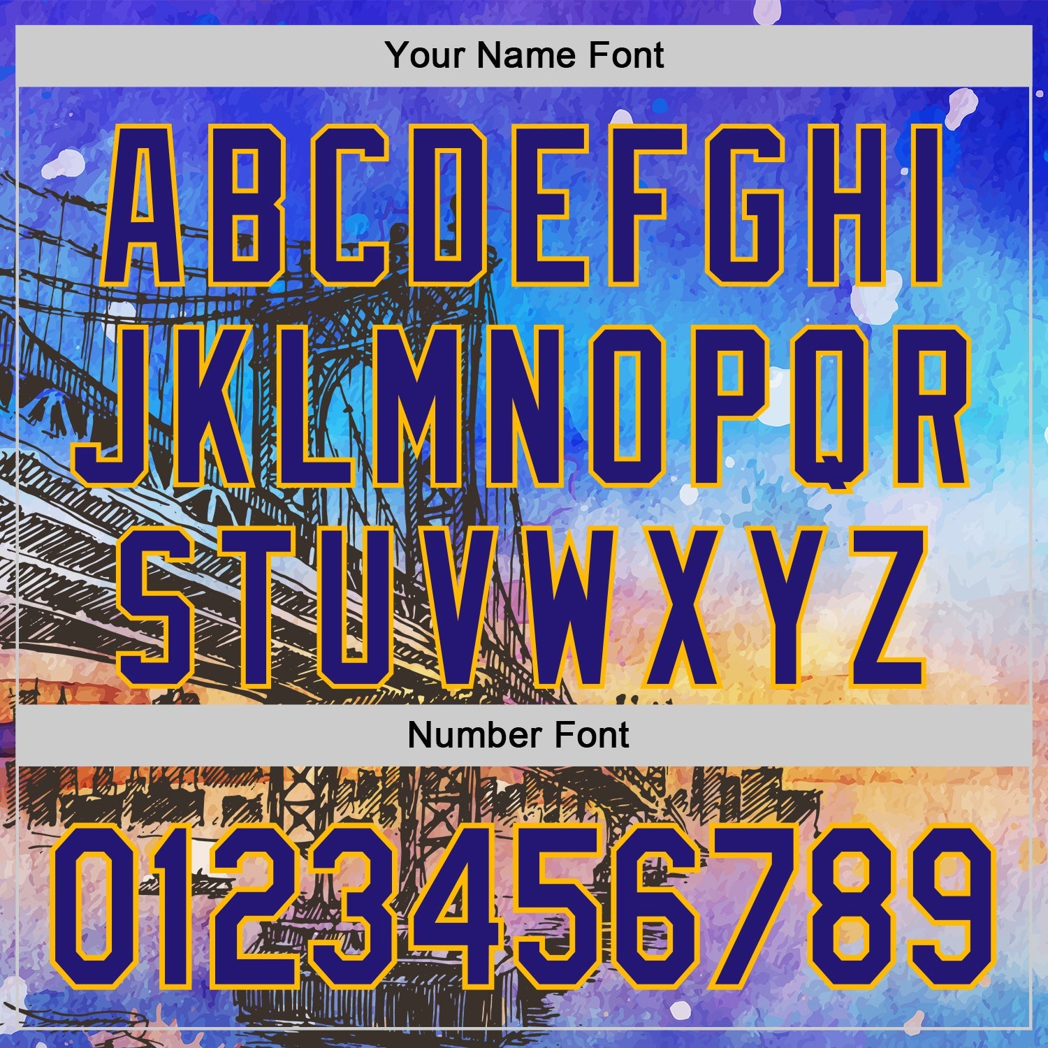 Custom Blue Dark Purple-Gold 3D Pattern Design Manhattan Bridge New York Sunset Authentic Baseball Jersey