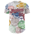 Custom White Crimson-Black 3D Pattern Design Boston Cityscape Stamp Authentic Baseball Jersey