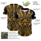 Custom Black Old Gold 3D Pattern Design Detroit Cityscape Steampunk Engine Bull Authentic Baseball Jersey