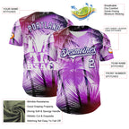 Custom Purple White-Dark Purple 3D Pattern Design Gradient Miami Cityscape Hawaii Tropical Palm Tree Authentic Baseball Jersey
