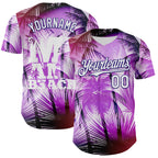 Custom Purple White-Dark Purple 3D Pattern Design Gradient Miami Cityscape Hawaii Tropical Palm Tree Authentic Baseball Jersey