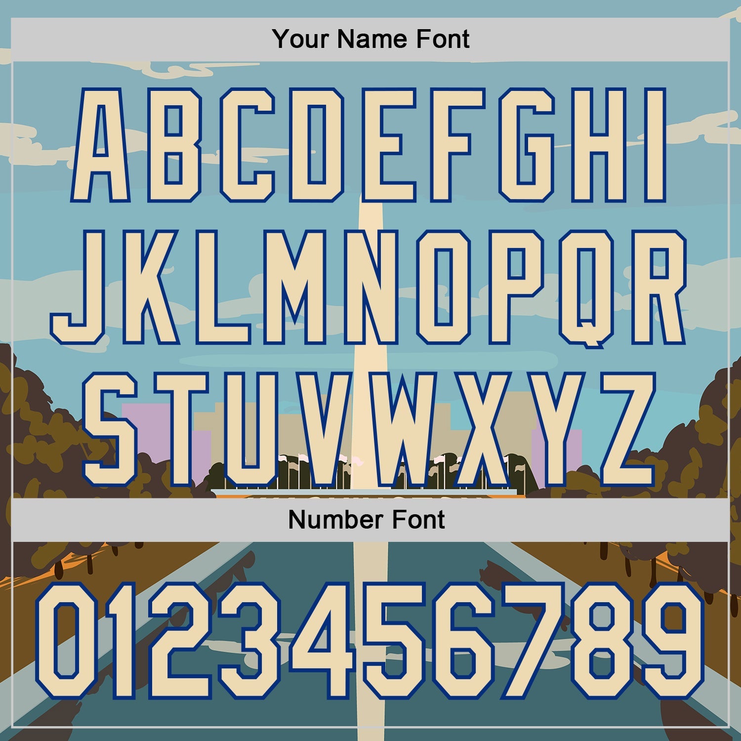 Custom Blue Cream-Royal 3D Pattern Design Washington Cityscape Skyline Authentic Baseball Jersey