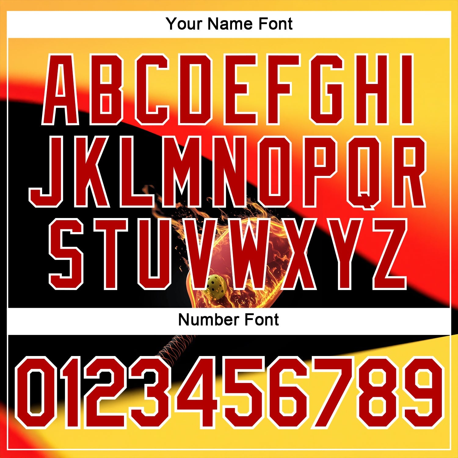 Custom Yellow Red Black-White 3D Flame Pickleball Paddles Balls Performance T-Shirt