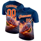 Custom Blue Orange-White 3D Flame Pickleball Paddles Balls Performance T-Shirt