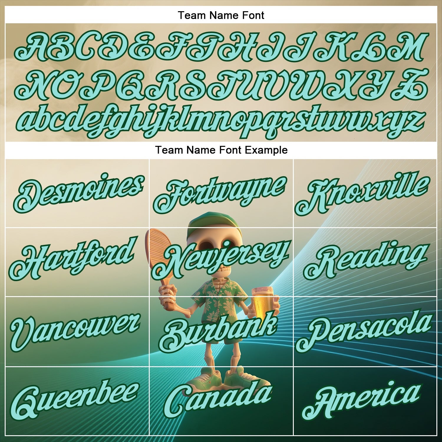 Custom Cream Ice Blue-Green 3D Funny Pickleball Paddles Skeleton Performance T-Shirt