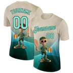 Custom Cream Ice Blue-Green 3D Funny Pickleball Paddles Skeleton Performance T-Shirt
