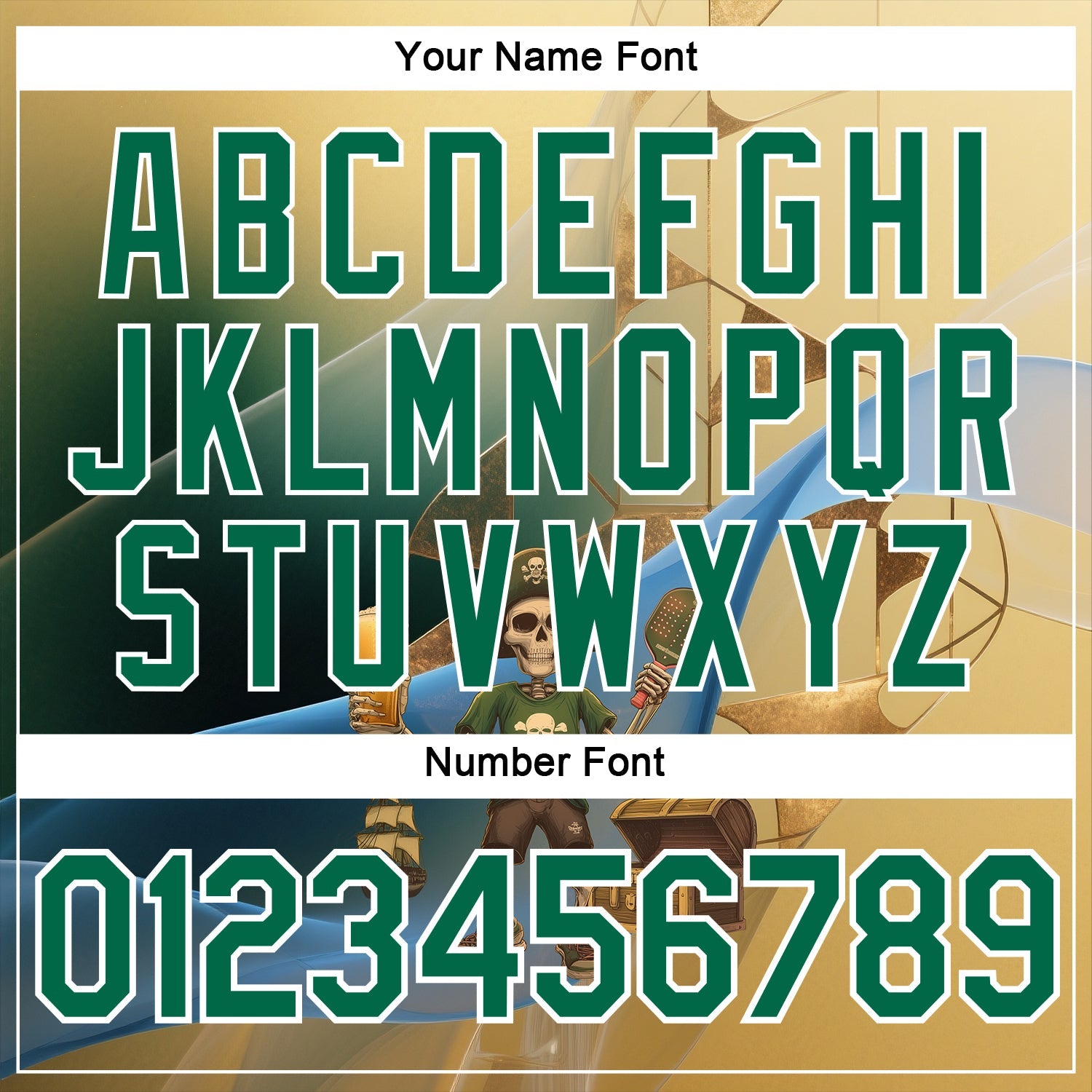 Custom Cream Kelly Green-White 3D Funny Pickleball Paddles Pirate Skeleton Performance T-Shirt