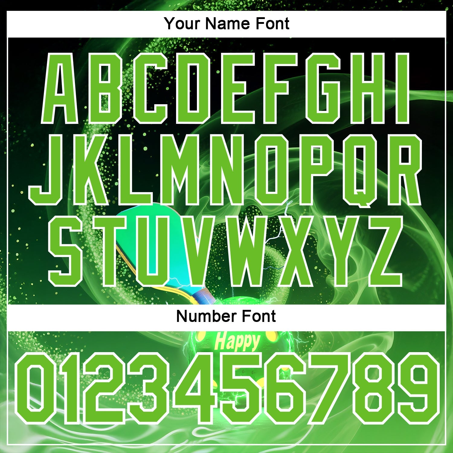 Custom Green Aurora Green-White 3D Charged Happy Pickleball Paddles Balls Performance T-Shirt