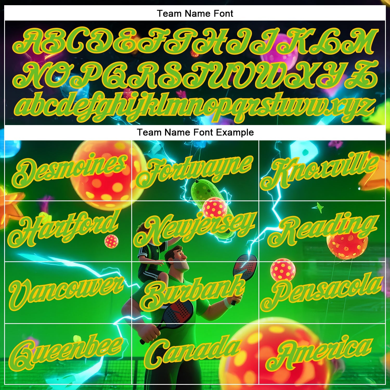 Custom Blue Aurora Green-Yellow 3D Charged Happy Family Pickleball Paddles Balls Performance T-Shirt