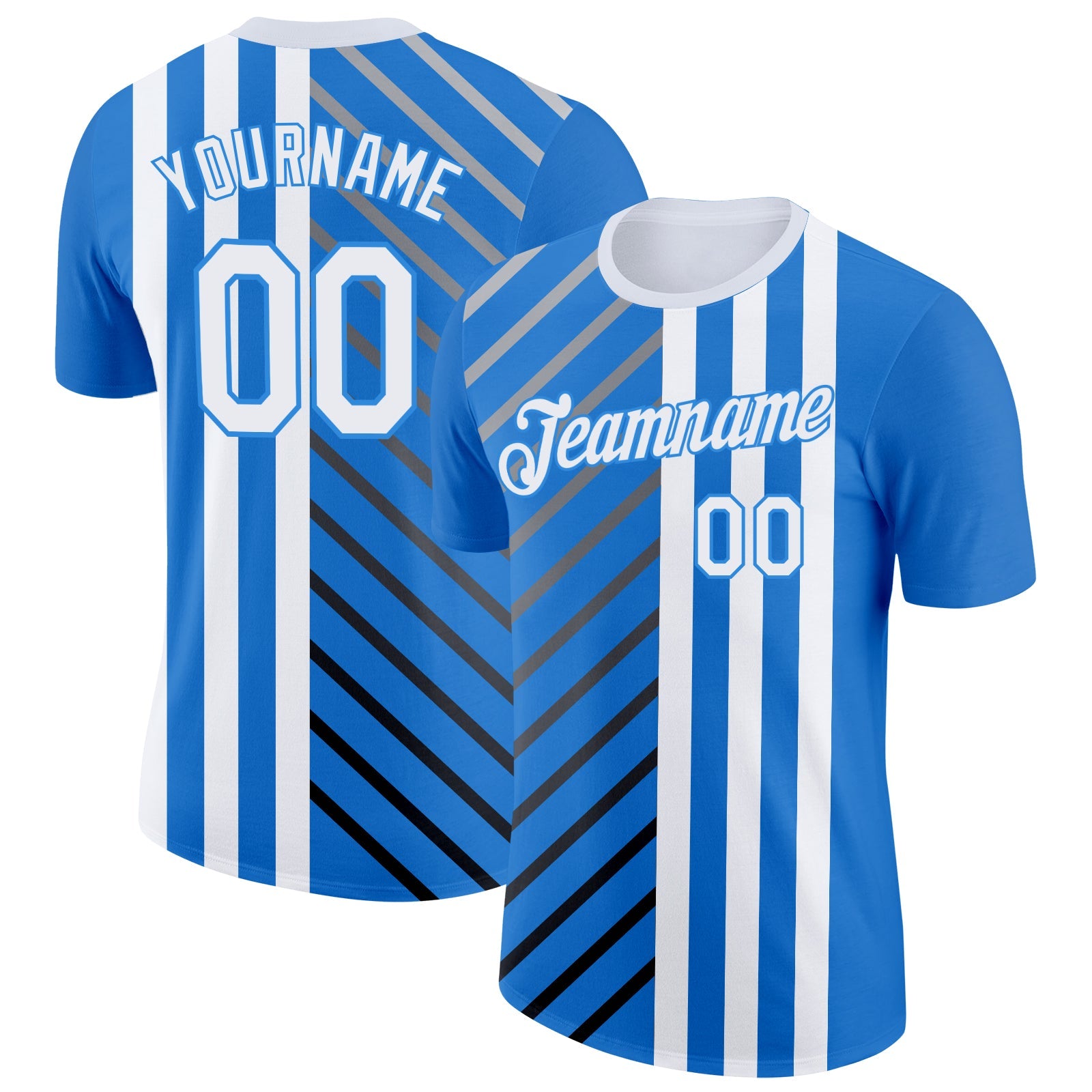 Custom Blue White Powder Blue Gray-Black 3D Pattern Design Argentina Stripe Sportswear Performance T-Shirt