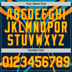 Custom Blue Yellow-Orange 3D Pattern Design Line Sportswear Performance T-Shirt