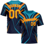 Custom Blue Yellow-Orange 3D Pattern Design Line Sportswear Performance T-Shirt
