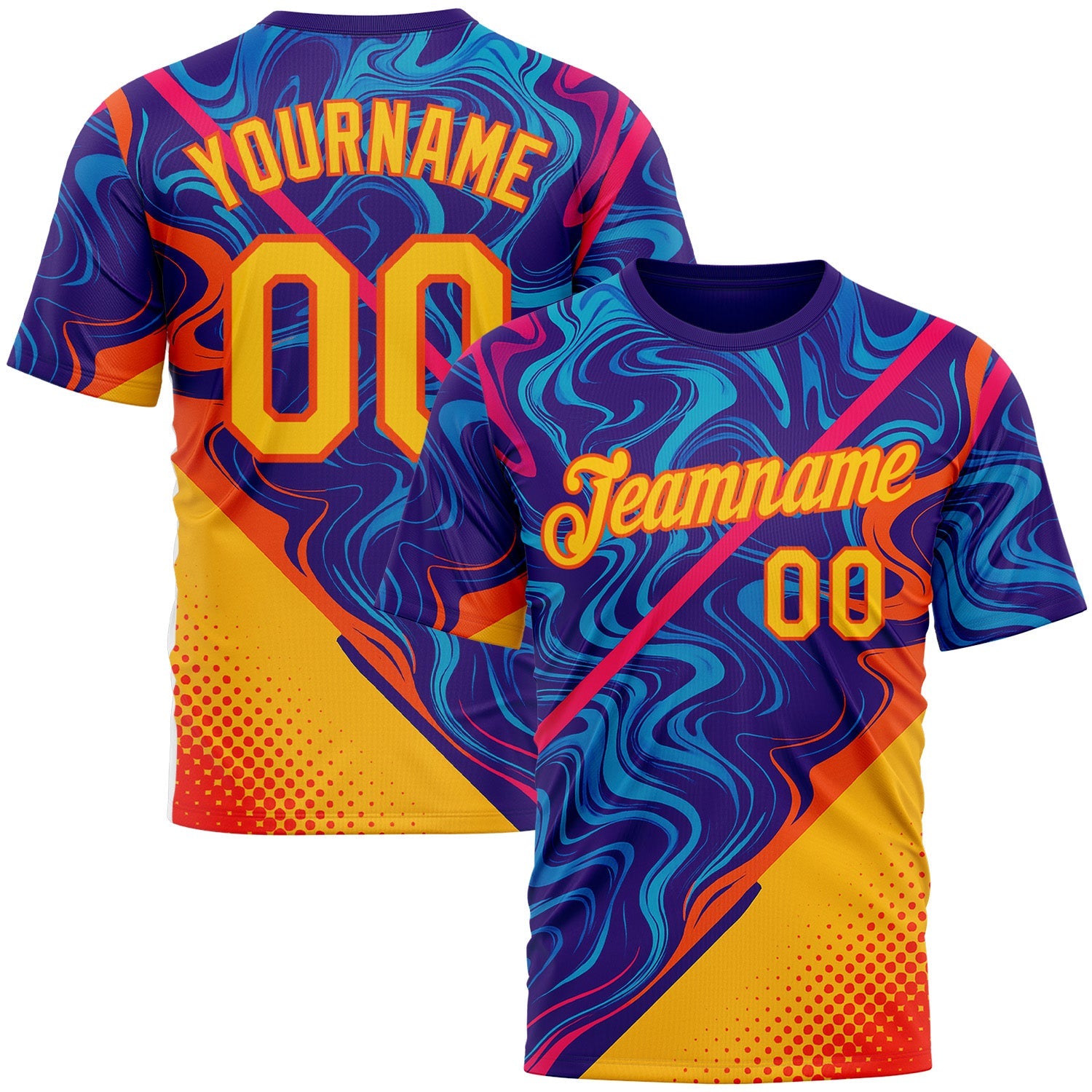 Custom Dark Purple Yellow-Orange 3D Pattern Design Romania Colombia Sportswear Performance T-Shirt