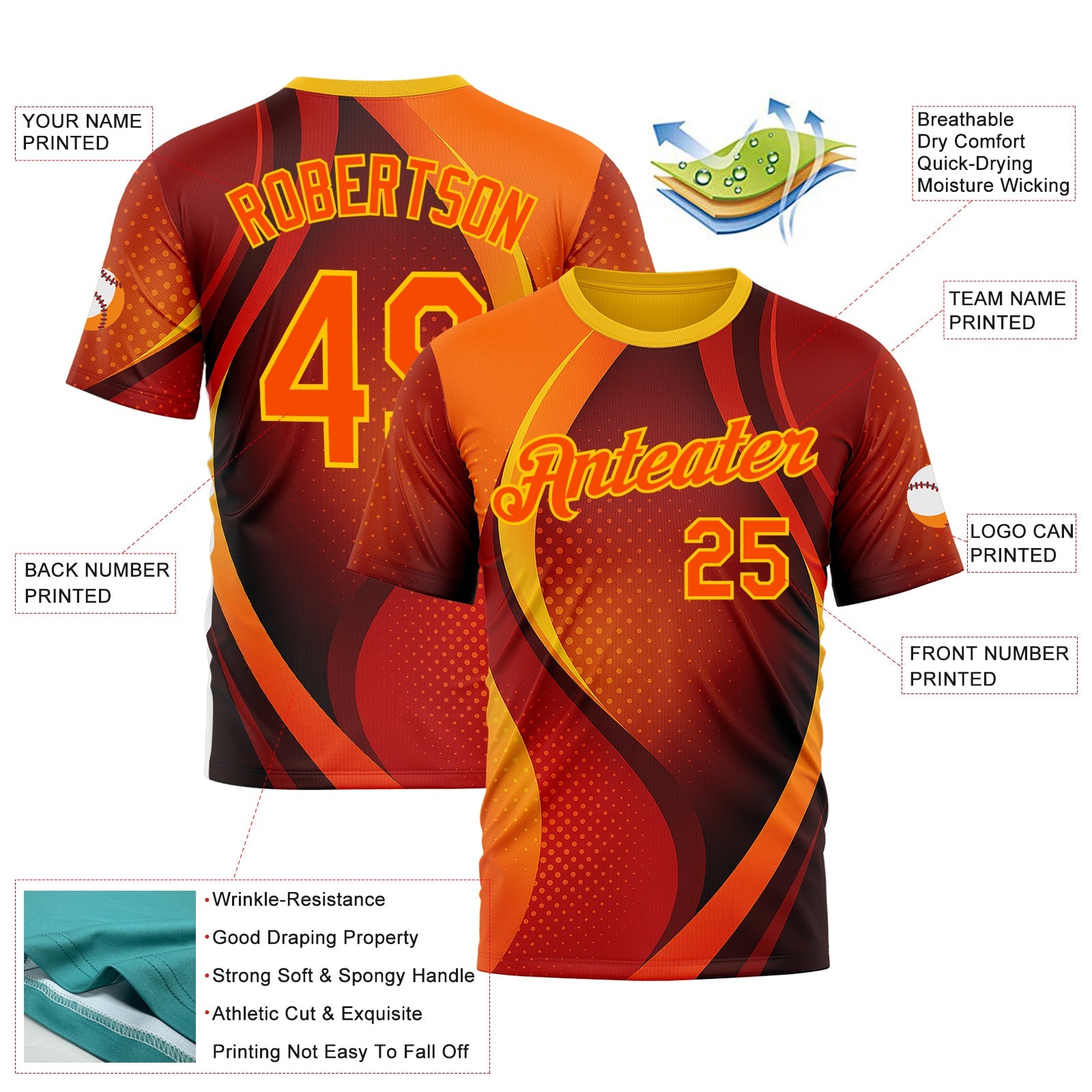Custom Orange Yellow 3D Pattern Design Gradient Sportswear Performance T-Shirt