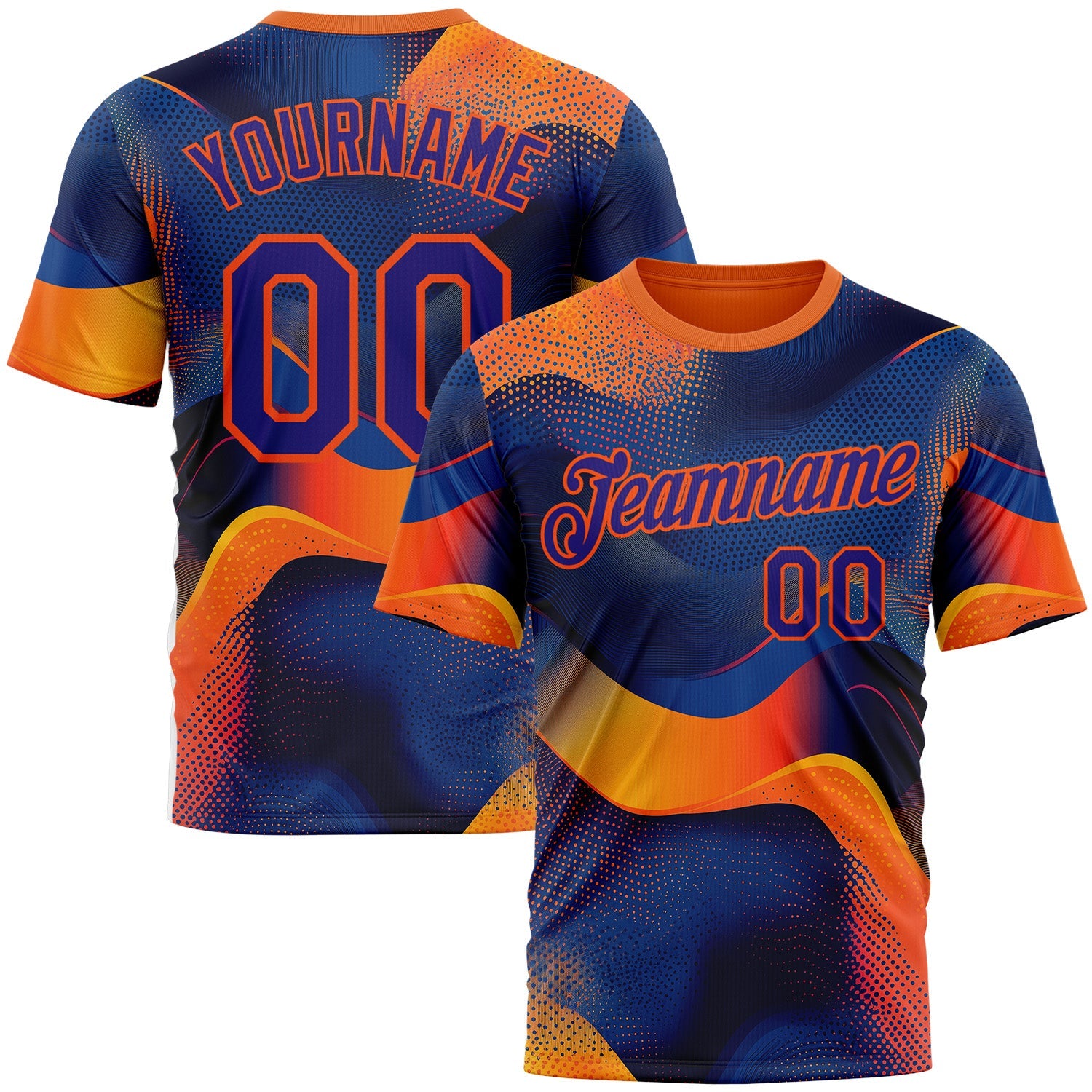 Custom Orange Dark Purple-Blue 3D Pattern Design Gradient Sportswear Performance T-Shirt