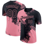Custom Black Medium Pink 3D Pattern Design Abstract Brush Stroke Performance T-Shirt