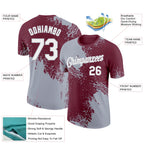 Custom Burgundy White-Gray 3D Pattern Design Abstract Brush Stroke Performance T-Shirt