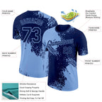 Custom Navy Light Blue 3D Pattern Design Abstract Brush Stroke Performance T-Shirt