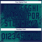 Custom Navy Teal 3D Pattern Design Abstract Brush Stroke Performance T-Shirt