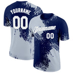 Custom Navy White-Silver 3D Pattern Design Abstract Brush Stroke Performance T-Shirt