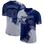 Custom Navy Gray 3D Pattern Design Abstract Brush Stroke Performance T-Shirt