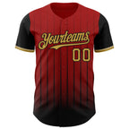 Custom Red Old Gold-Black 3D Pattern Design Gradient Geometric Shape Authentic Baseball Jersey