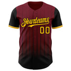 Custom Crimson Gold-Black 3D Pattern Design Gradient Geometric Shape Authentic Baseball Jersey