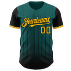 Custom Teal Gold-Black 3D Pattern Design Gradient Geometric Shape Authentic Baseball Jersey