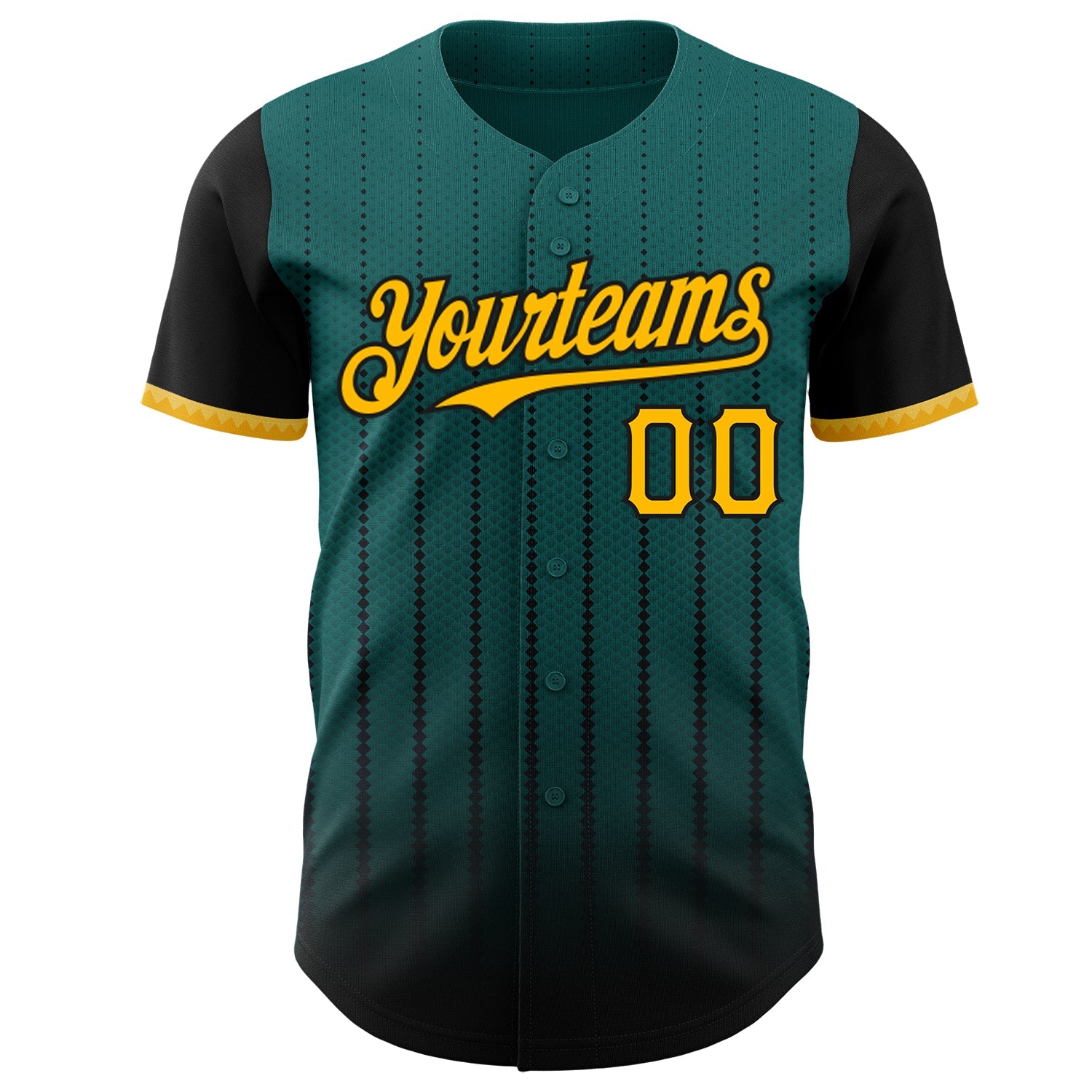 Custom Teal Gold-Black 3D Pattern Design Gradient Geometric Shape Authentic Baseball Jersey