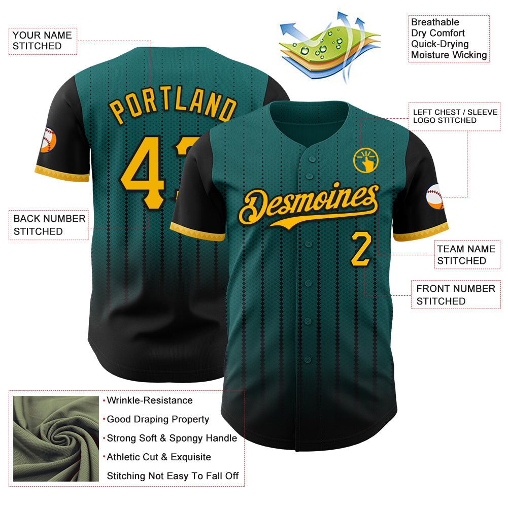 Custom Teal Gold-Black 3D Pattern Design Gradient Geometric Shape Authentic Baseball Jersey