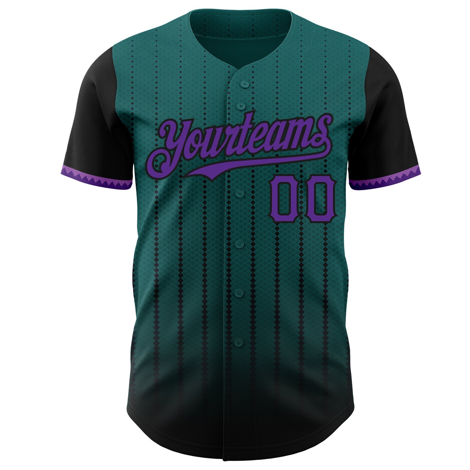 Custom Teal Purple-Black 3D Pattern Design Gradient Geometric Shape Authentic Baseball Jersey