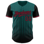 Custom Teal Crimson-Black 3D Pattern Design Gradient Geometric Shape Authentic Baseball Jersey