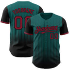 Custom Teal Crimson-Black 3D Pattern Design Gradient Geometric Shape Authentic Baseball Jersey
