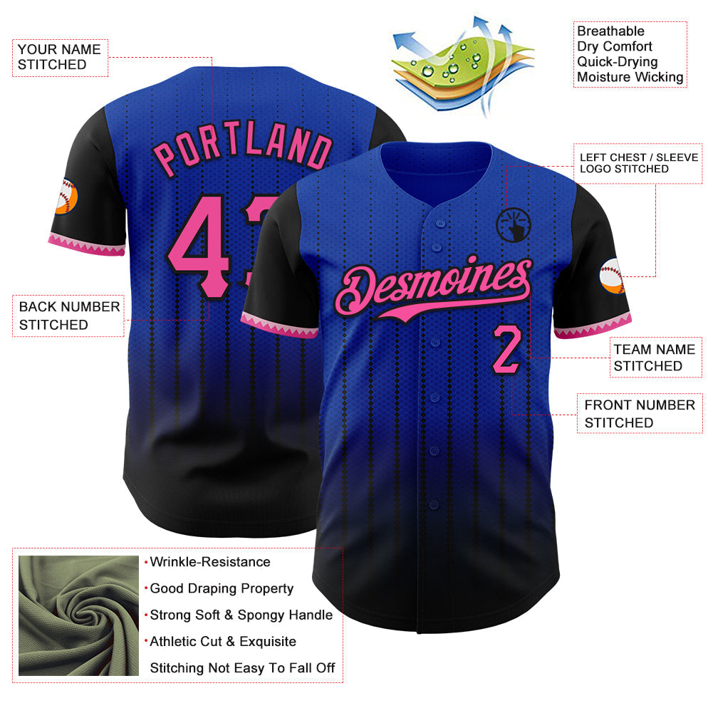 Custom Thunder Blue Pink-Black 3D Pattern Design Gradient Geometric Shape Authentic Baseball Jersey
