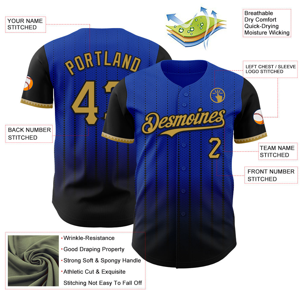 Custom Thunder Blue Old Gold-Black 3D Pattern Design Gradient Geometric Shape Authentic Baseball Jersey