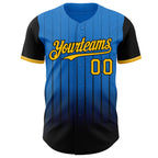 Custom Electric Blue Gold-Black 3D Pattern Design Gradient Geometric Shape Authentic Baseball Jersey