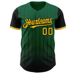 Custom Kelly Green Gold-Black 3D Pattern Design Gradient Geometric Shape Authentic Baseball Jersey