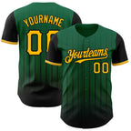 Custom Kelly Green Gold-Black 3D Pattern Design Gradient Geometric Shape Authentic Baseball Jersey